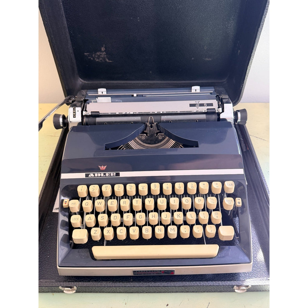 Adler J-5 Typewriter • Rare No 85 Cubic Techno Typeface • West German w/Case