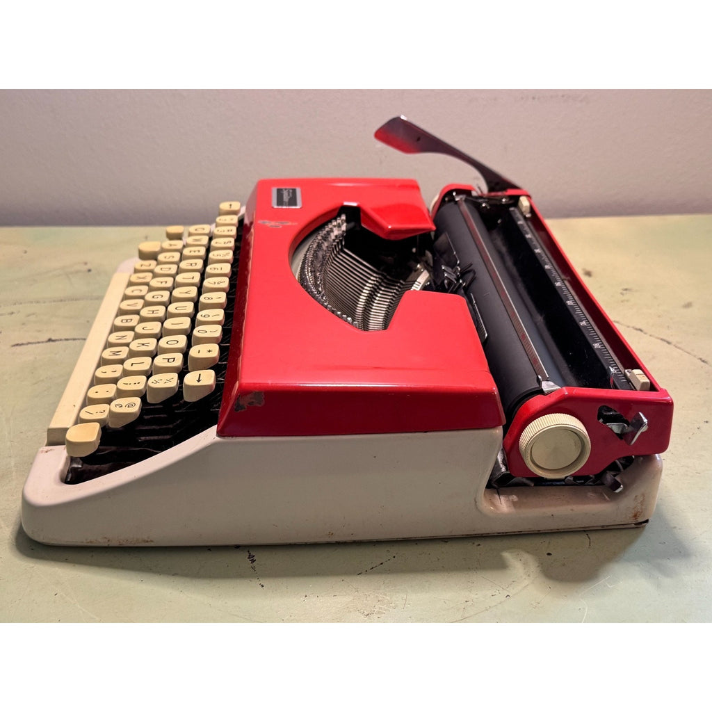 Red Brother Typewriter, Japan-Made • Montgomery Ward 100 • Portable w/Case