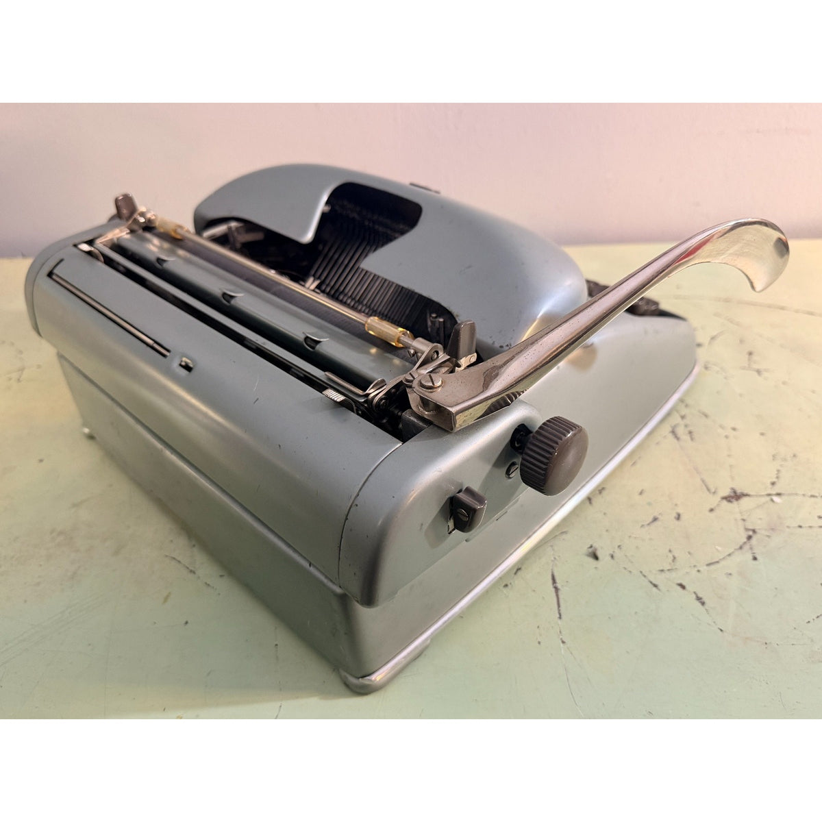 1957 Alpina SK24 Portable Typewriter • Swiss Blue-Gray • Elite Typeface