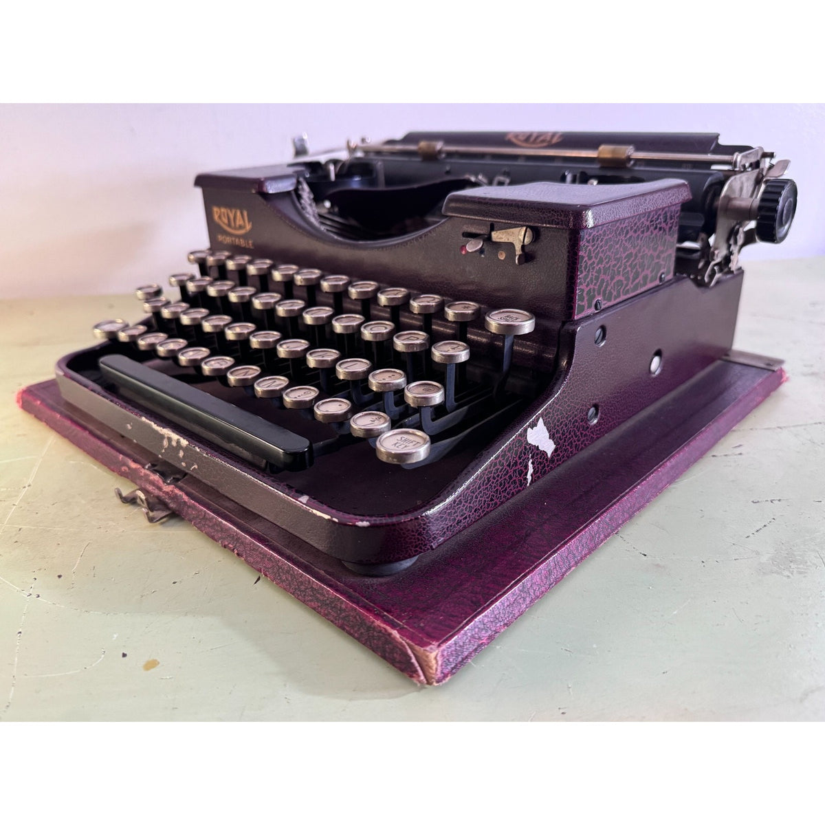 1928 Royal Model P Portable Typewriter • Rare Burgundy Alligator Finish • w/Case