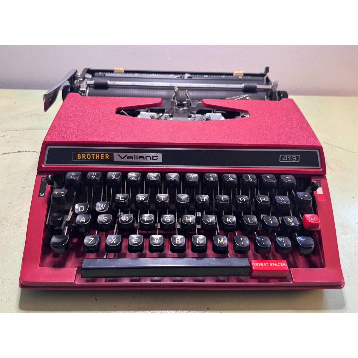 1977 Brother Valiant 413 Typewriter • Red Japanese Portable w/Case & Manual