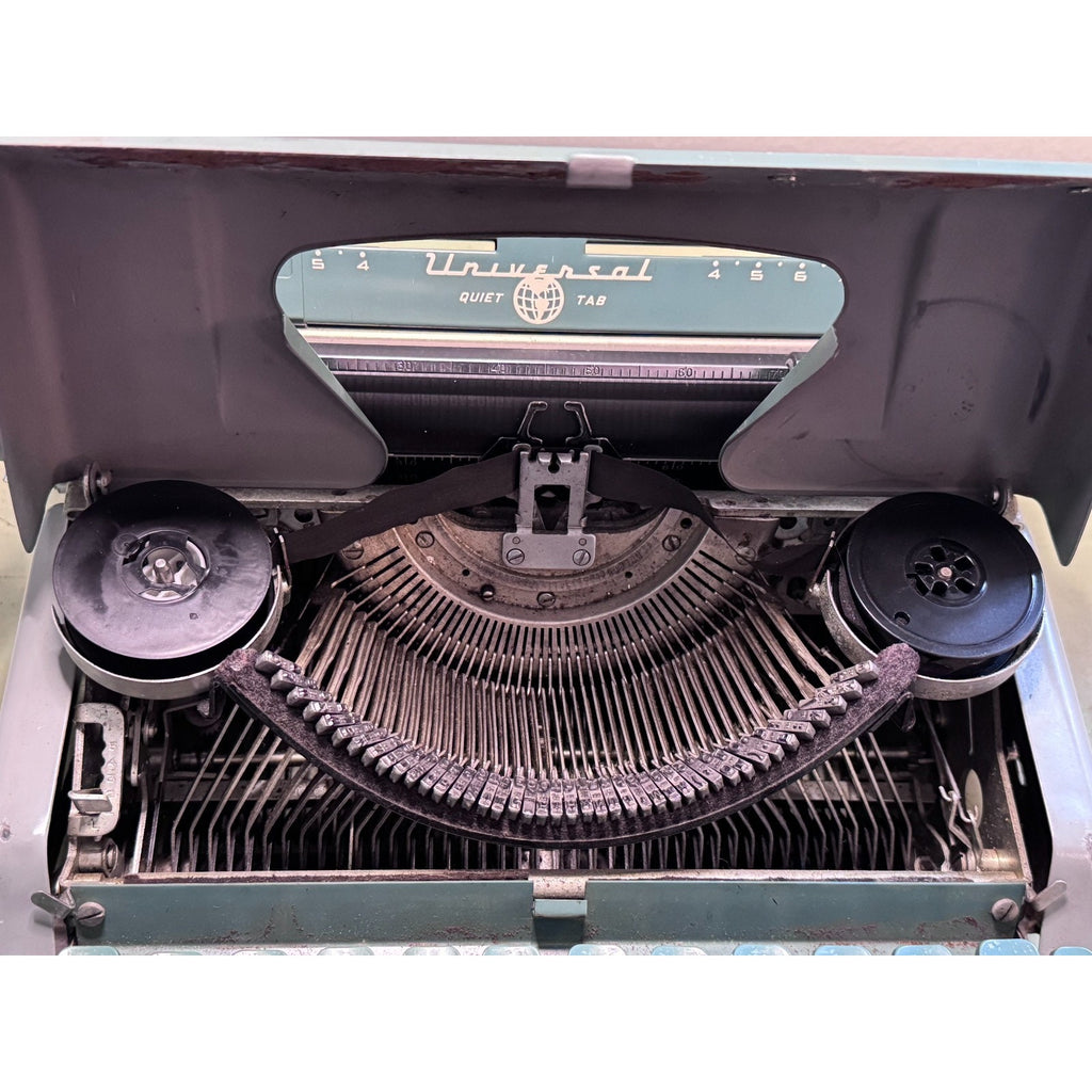1956 Underwood Universal Quiet Tab Typewriter • Tested, Blue-Green w/ Case
