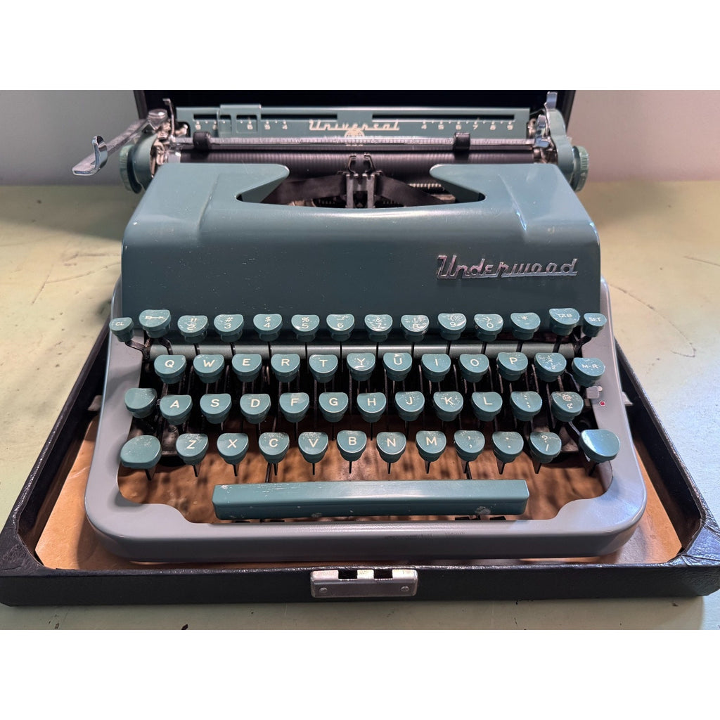 1956 Underwood Universal Quiet Tab Typewriter • Tested, Blue-Green w/ Case