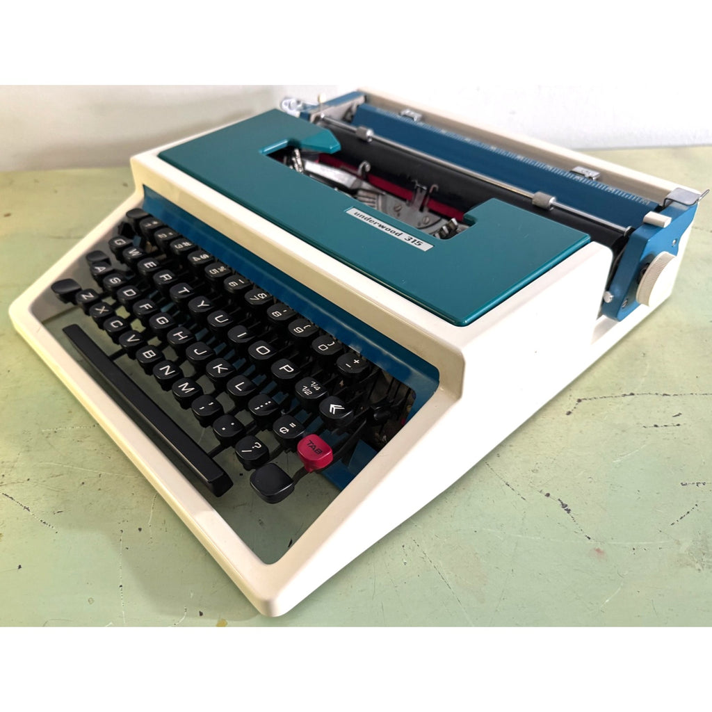 Rare Teal Blue Underwood 315 Typewriter • "Cursive" Script Typeface • w/Case