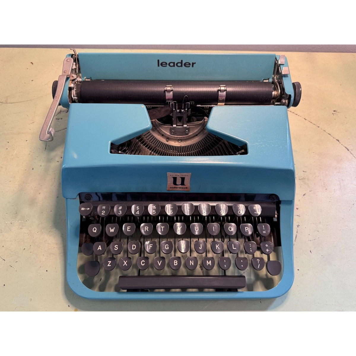 Blue Underwood Leader Typewriter • 1957 Portable w/Case • Tested Vintage Machine
