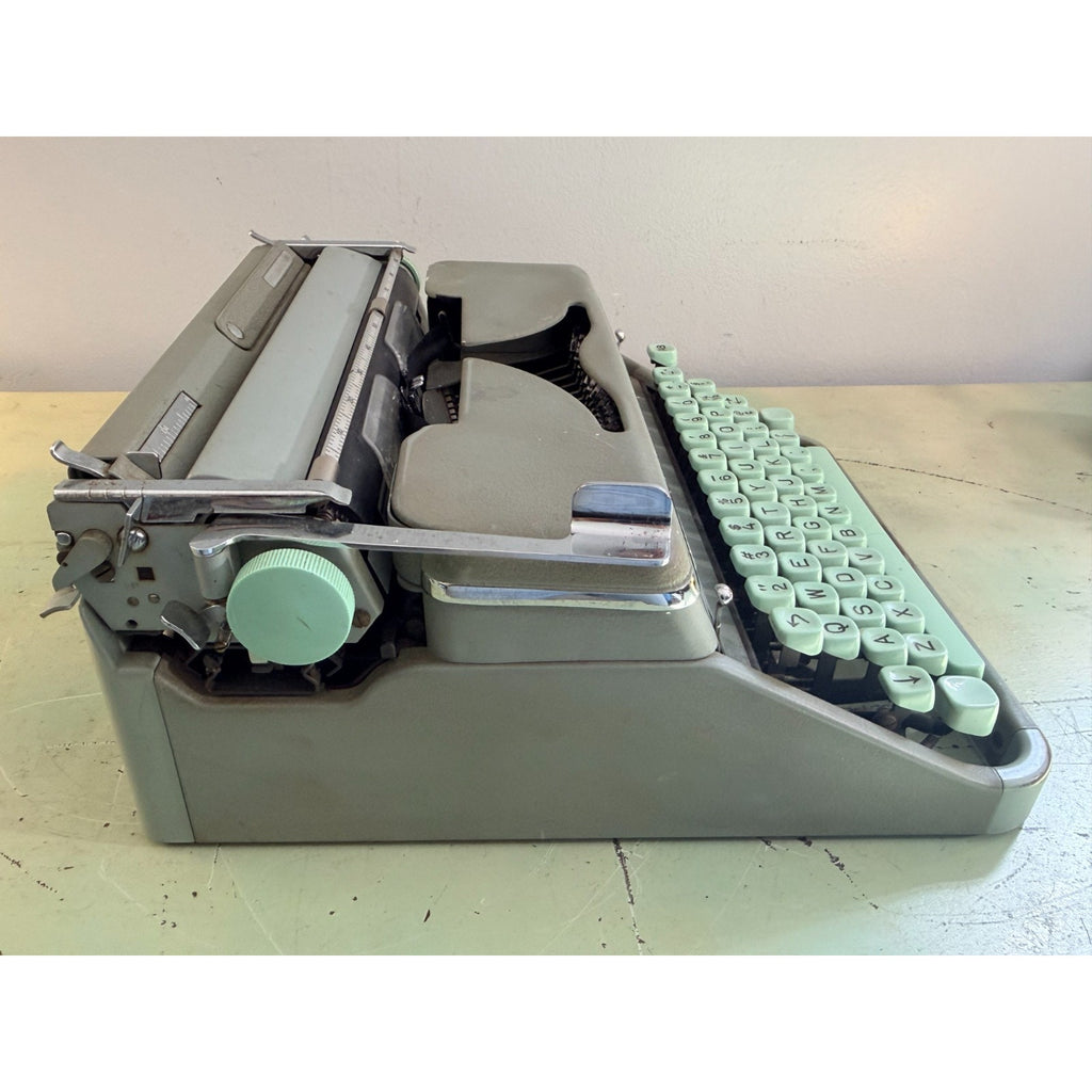 1957 Hermes 2000 Swiss Typewriter • Gray & Seafoam • Tested w/Emerald Green Case