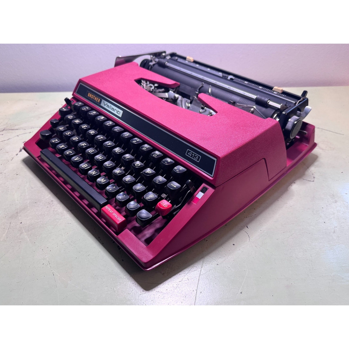 1977 Brother Valiant 413 Typewriter • Red Japanese Portable w/Case & Manual
