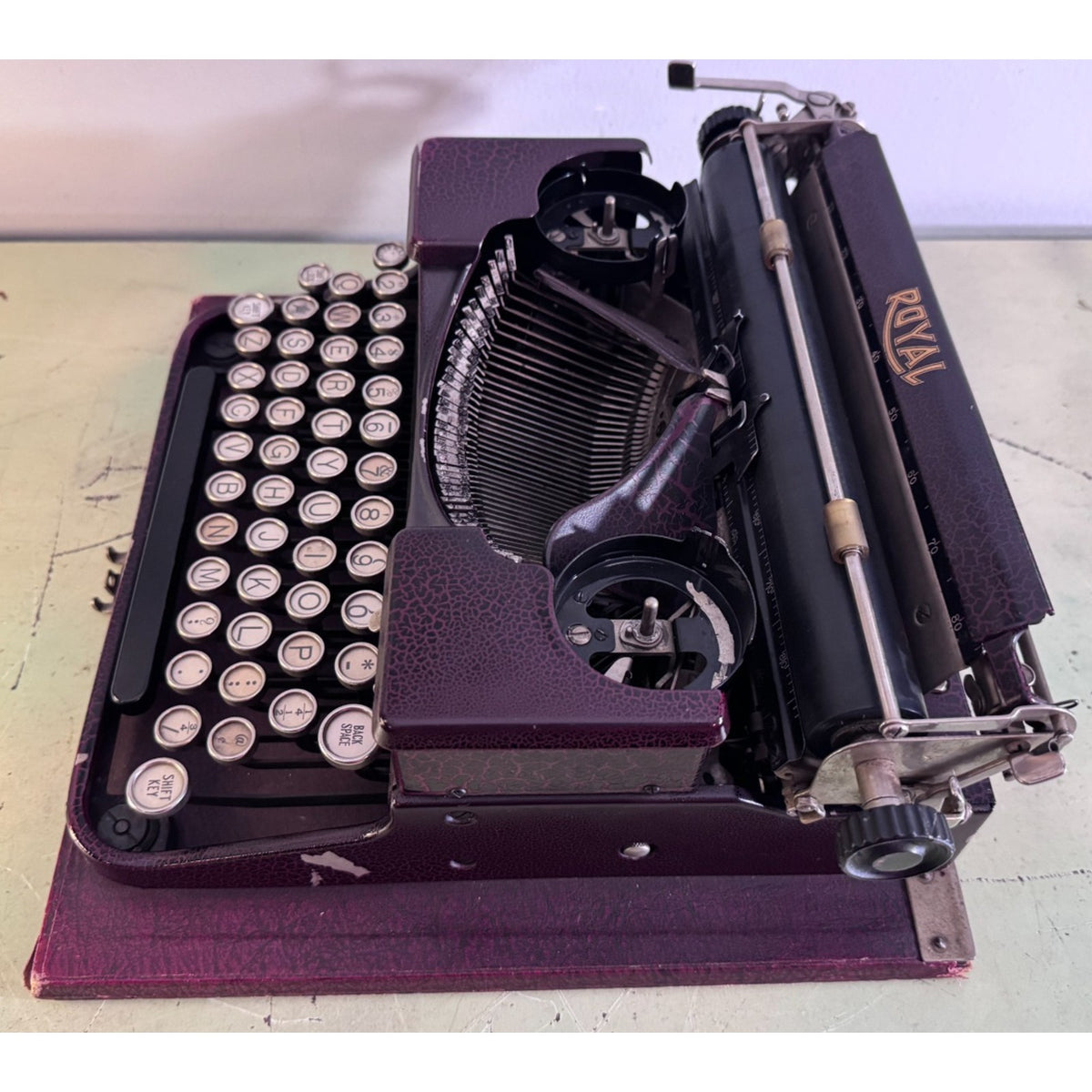 1928 Royal Model P Portable Typewriter • Rare Burgundy Alligator Finish • w/Case