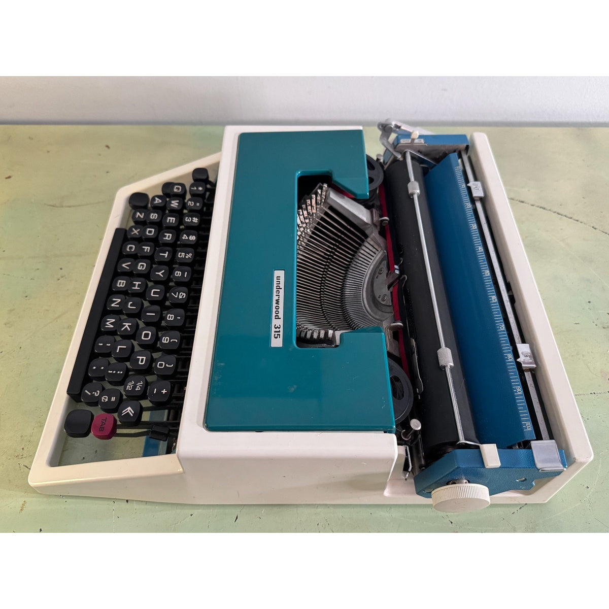 Rare Teal Blue Underwood 315 Typewriter • "Cursive" Script Typeface • w/Case