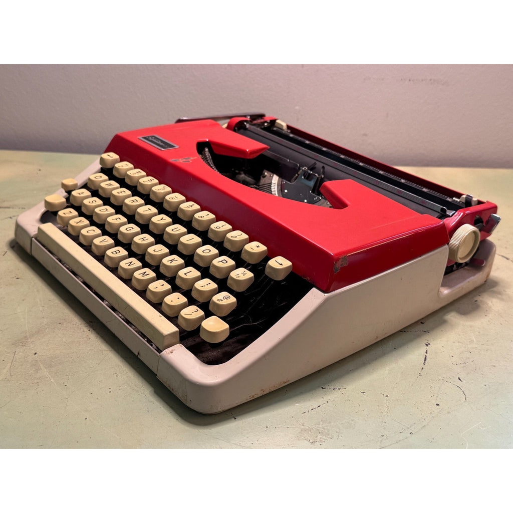Red Brother Typewriter, Japan-Made • Montgomery Ward 100 • Portable w/Case