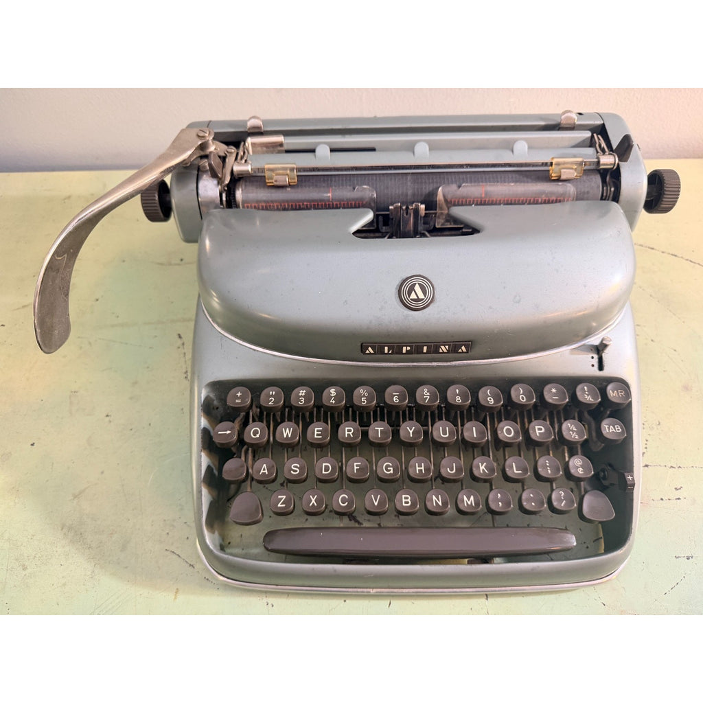 1957 Alpina SK24 Portable Typewriter • Swiss Blue-Gray • Elite Typeface