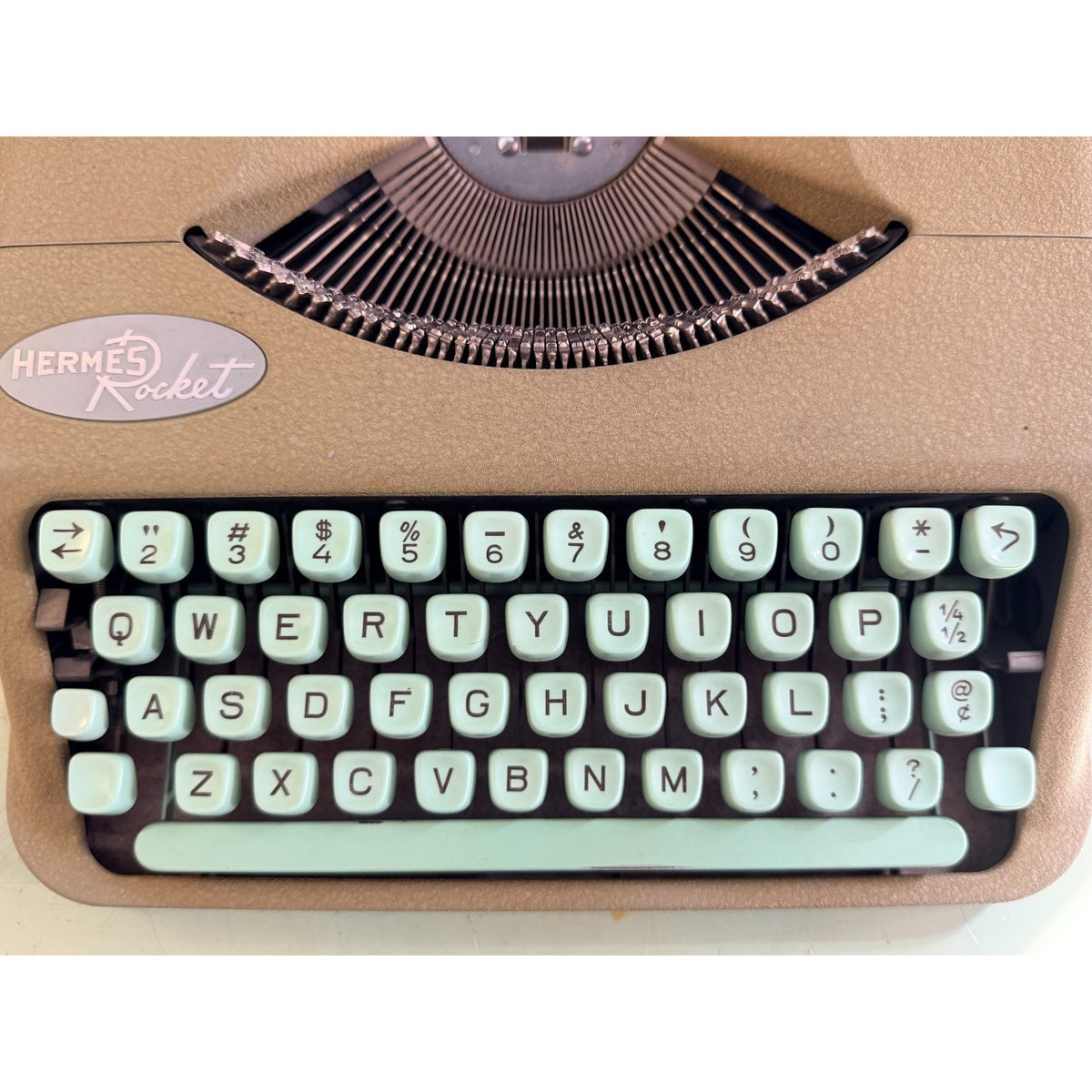 1959 Hermes Rocket Portable Typewriter • Swiss-Made • Taupe & Seafoam w/Case