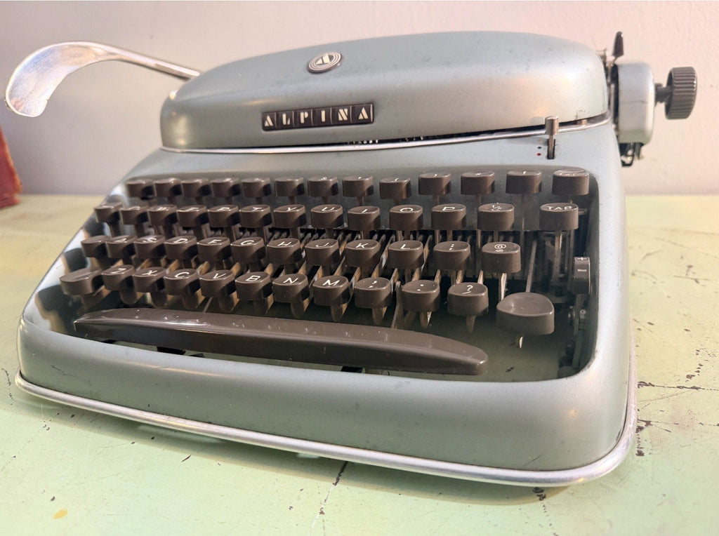 1957 Alpina SK24 Portable Typewriter • Swiss Blue-Gray • Elite Typeface