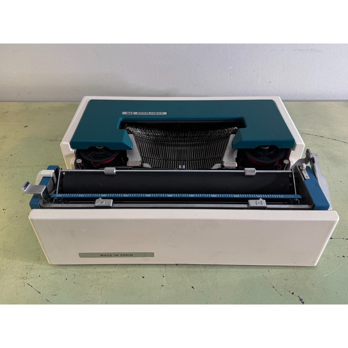 Rare Teal Blue Underwood 315 Typewriter • "Cursive" Script Typeface • w/Case