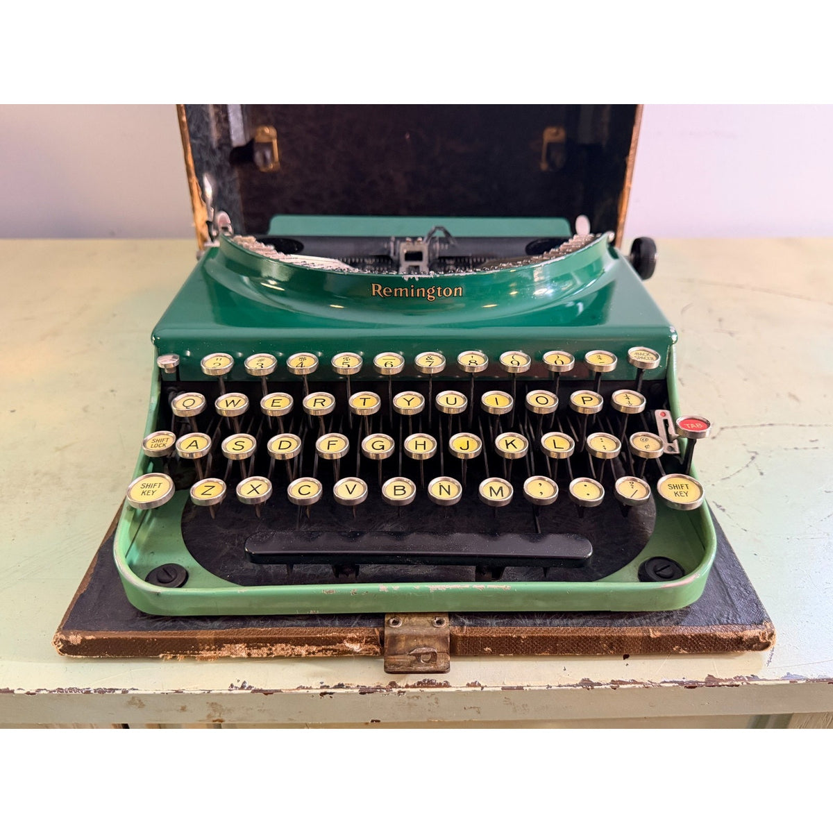 1930 Remington Portable No 3 Typewriter • Two-Tone Green • Working with Case