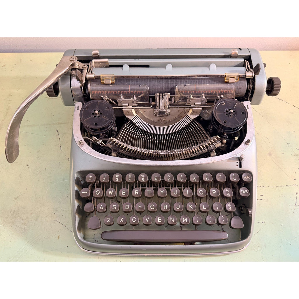 1957 Alpina SK24 Portable Typewriter • Swiss Blue-Gray • Elite Typeface
