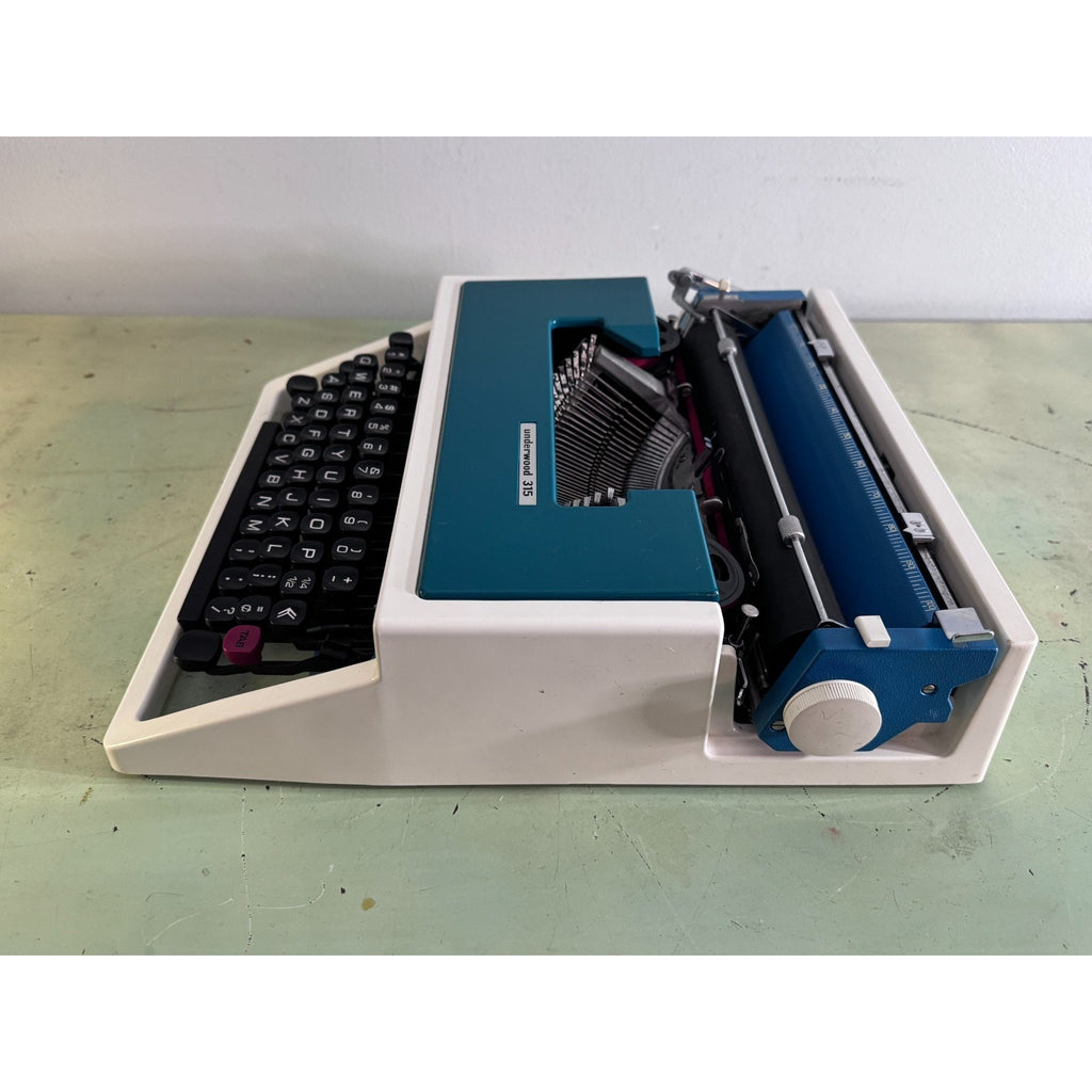 Rare Teal Blue Underwood 315 Typewriter • "Cursive" Script Typeface • w/Case
