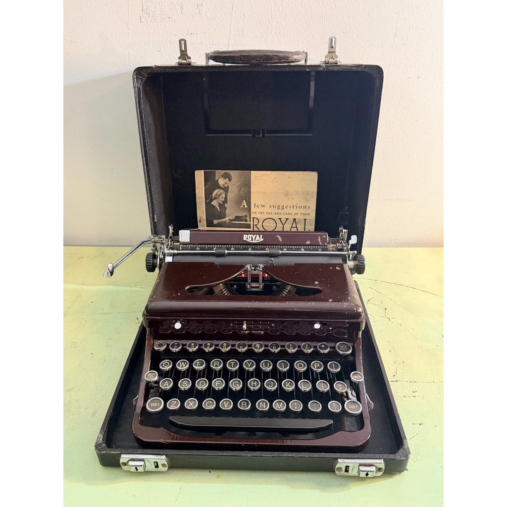Prewar Royal De Luxe Portable Typewriter • Deep Burgundy • Duo Case & Manual