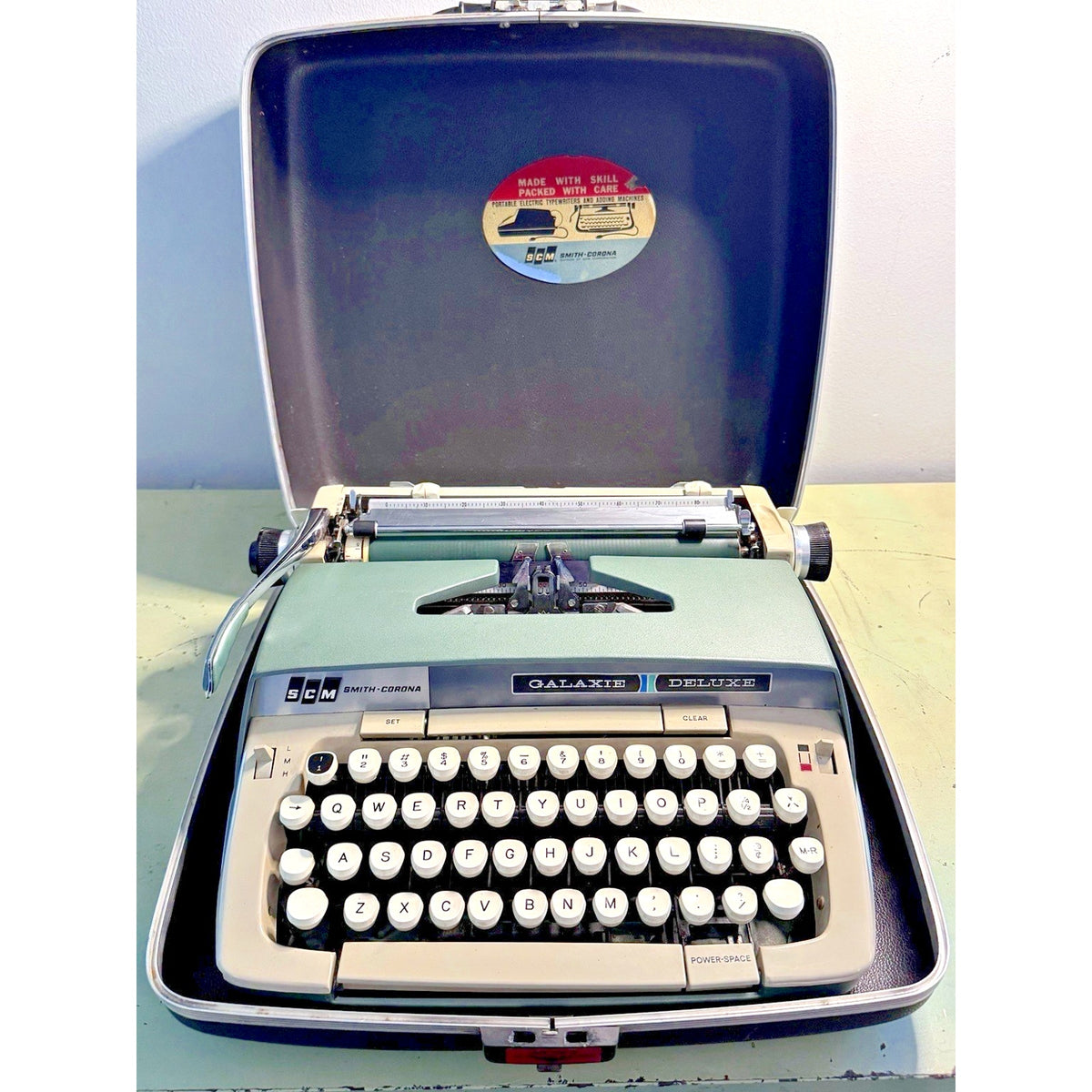 1965 Smith-Corona Galaxie Deluxe Typewriter • Sage Green, Green Platen • w/Case