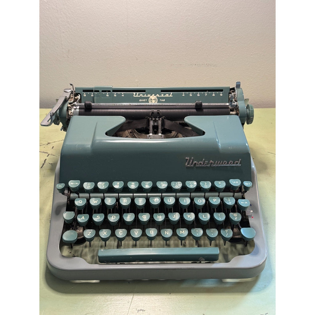 1956 Underwood Universal Quiet Tab Typewriter • Tested, Blue-Green w/ Case